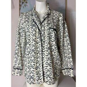 Kate Spade Black Bow Print White Pajama Top Dream A Little Sleep Shirt Size L